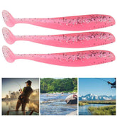 Close-up of pink paddle-tail design for bass and trout
